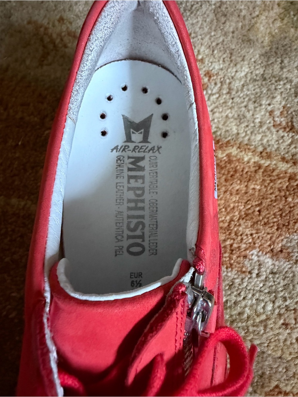 Mephisto OLIMPIA- Cranberry Red Suede Platform Sneaker with Side Zipper - Picture 6 of 16